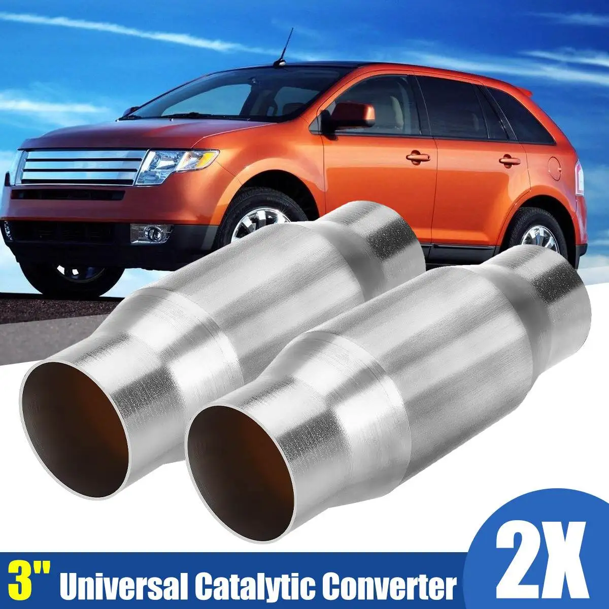 1/2PCS 3'' Round Stainless Steel Universal Catalytic Converter 400 Cells High Flow Muffler Converter 11