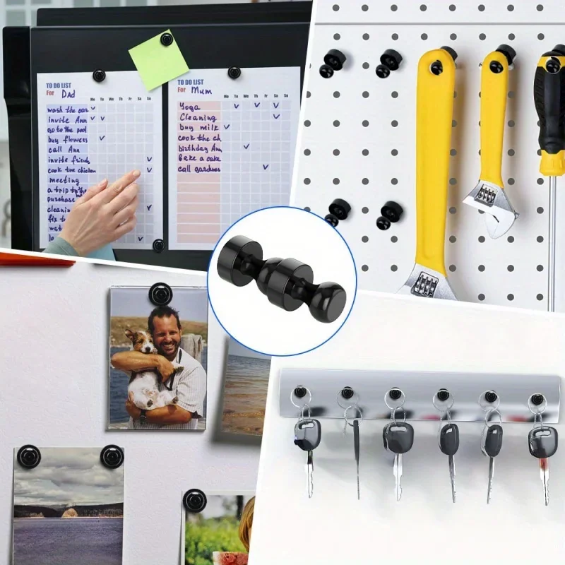 Black Neodymium Magnetic Push Pins - Strong Refrigerator & Whiteboard Magnets for Office, Kitchen & Map Use image 6