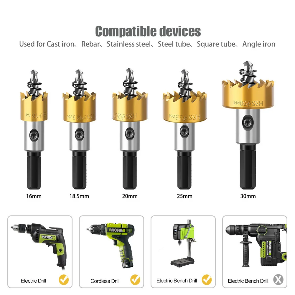 16-30mm wiertło HSS zestaw otworów wiertło powlekane tytanem korona wiertarska do wierteł ze stali nierdzewnej narzędzia do obróbki drewna