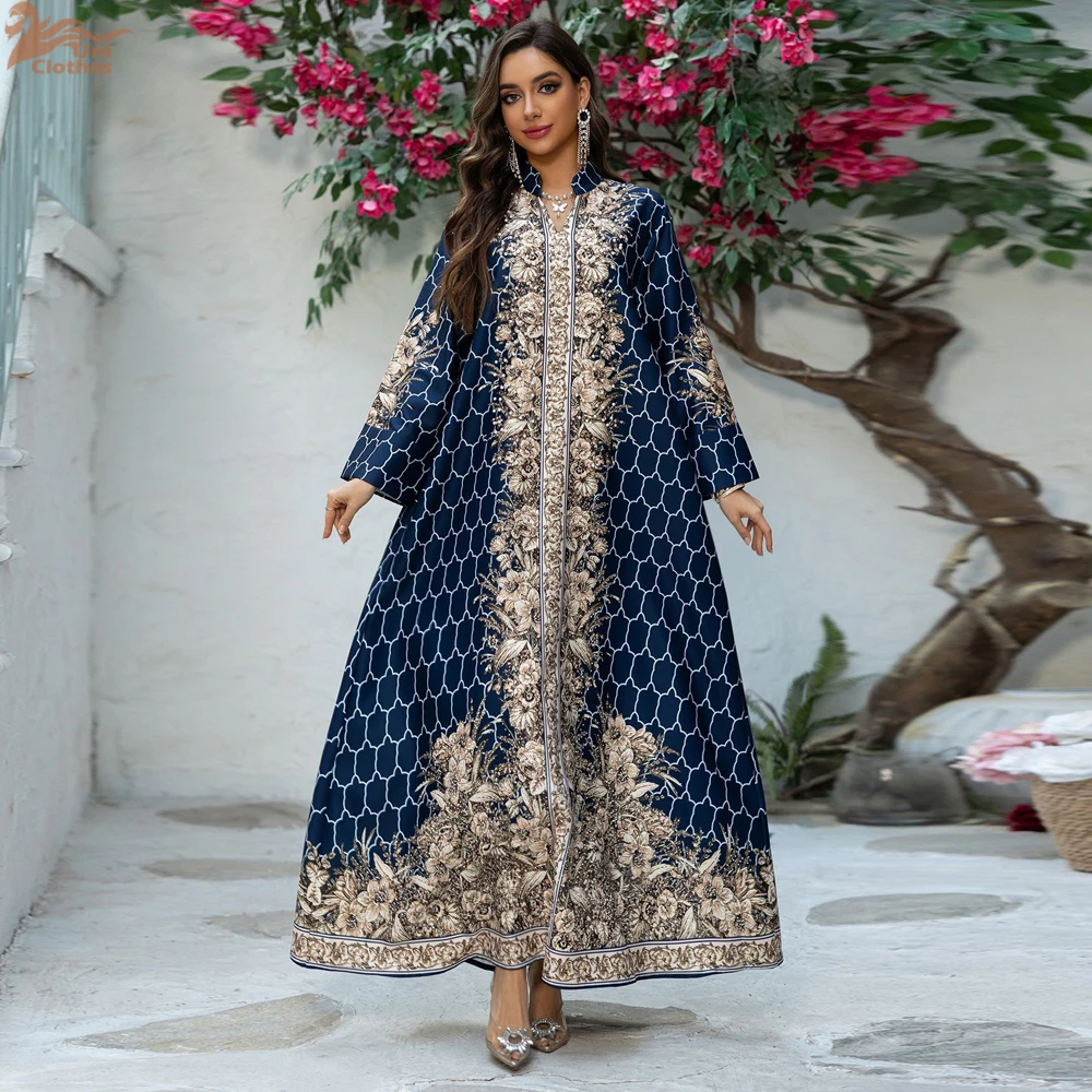 Muslim Dress Women Abaya for Eid Diamond Party Dresses Arab Long Robe Print Abayas Dubai Morocco Kaftan Islam Jalabiya Vestidos