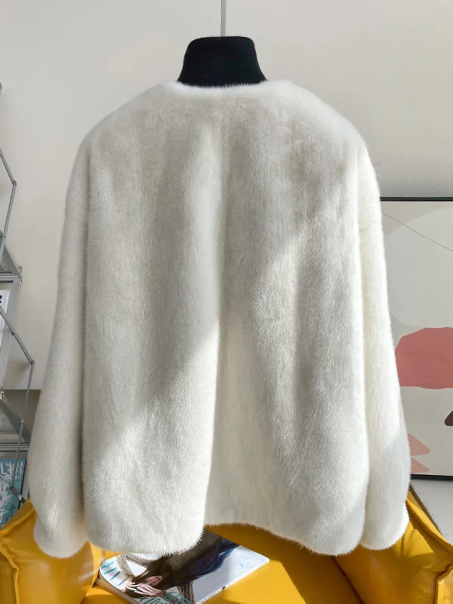 Imitazione visone peloso con scollo a v giacche di pelliccia donna elegante cappotto corto in pelliccia sintetica donna Casual sciolto 2024 nuovo capispalla autunno inverno