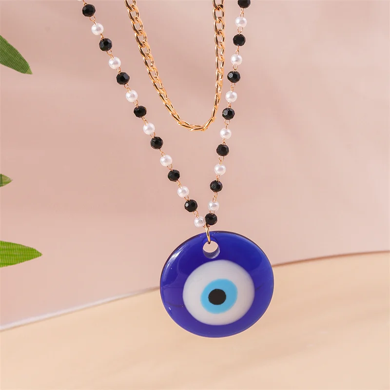 Aihua Boho Kreative Blaue Türkische Glück Bösen blick Anhänger Halsband Halskette für Frauen Unregelmäßige Perle Kette Y2K Schmuck Zubehör – Detail 3