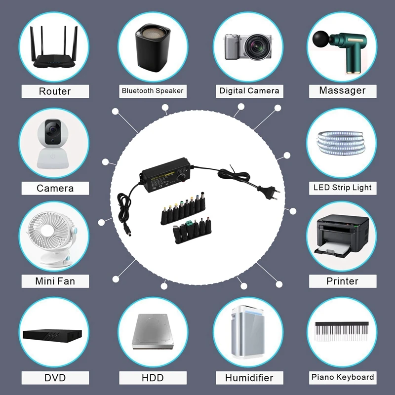 24V3A 72W universele voeding, AC naar DC 3V-24V adapter Verstelbare voedingsadapter met LED-spanningsweergave Eu-stekker