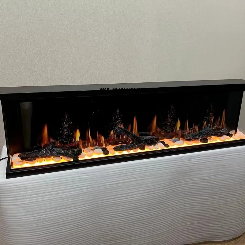 Modern Three-Sided Glass Electronic Controlled Fireplace 1500W French English Remote Control Insert