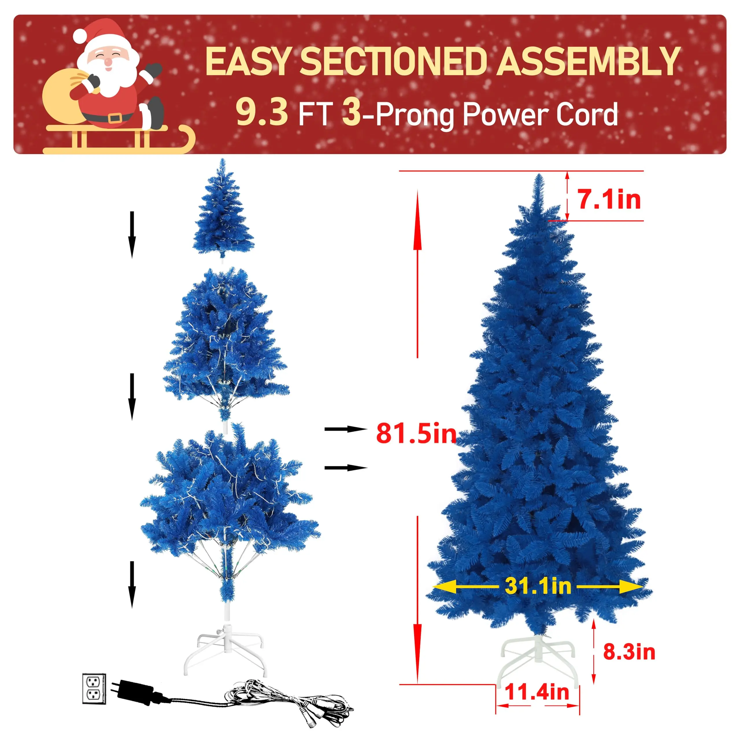 6FT Artificial Christmas Tree with 250 LED Lights, 680 Branches Pre-Lit Pencil Christmas Tree, Slim Xmas Tree with Base