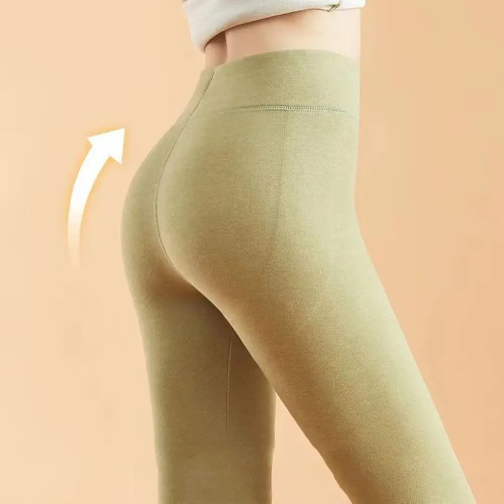 Legging beludru, celana Yoga ketat meregang tanpa kelim, celana termal pengencang perut warna polos musim dingin