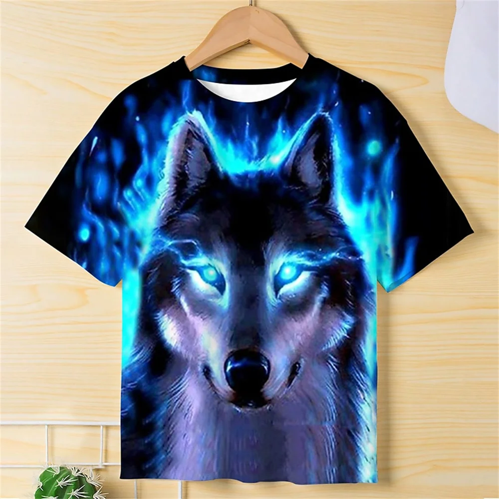 Retro Lustiges T-shirt Kinder Kinder Tier Wolf 3d Gedruckt Jungen Mädchen Casual T-Shirts Geburtstag Geschenk T-shirts Baby Kleidung