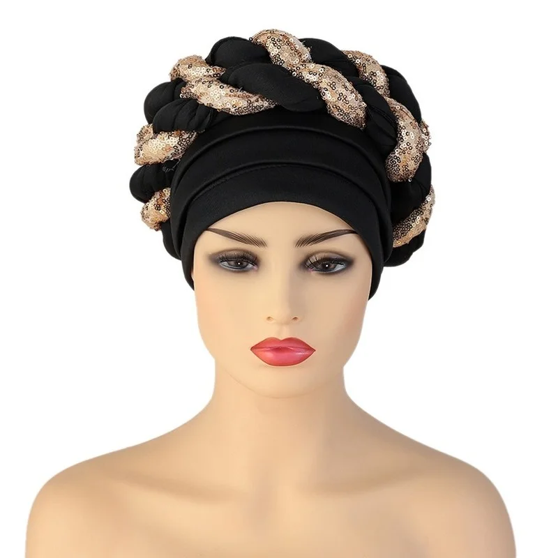 African Auto Gele Turban Hijab Caps Aso Oke Hair Headtie Already Made Arab Muslim Scarf Head Wrap Women Hat Abaya