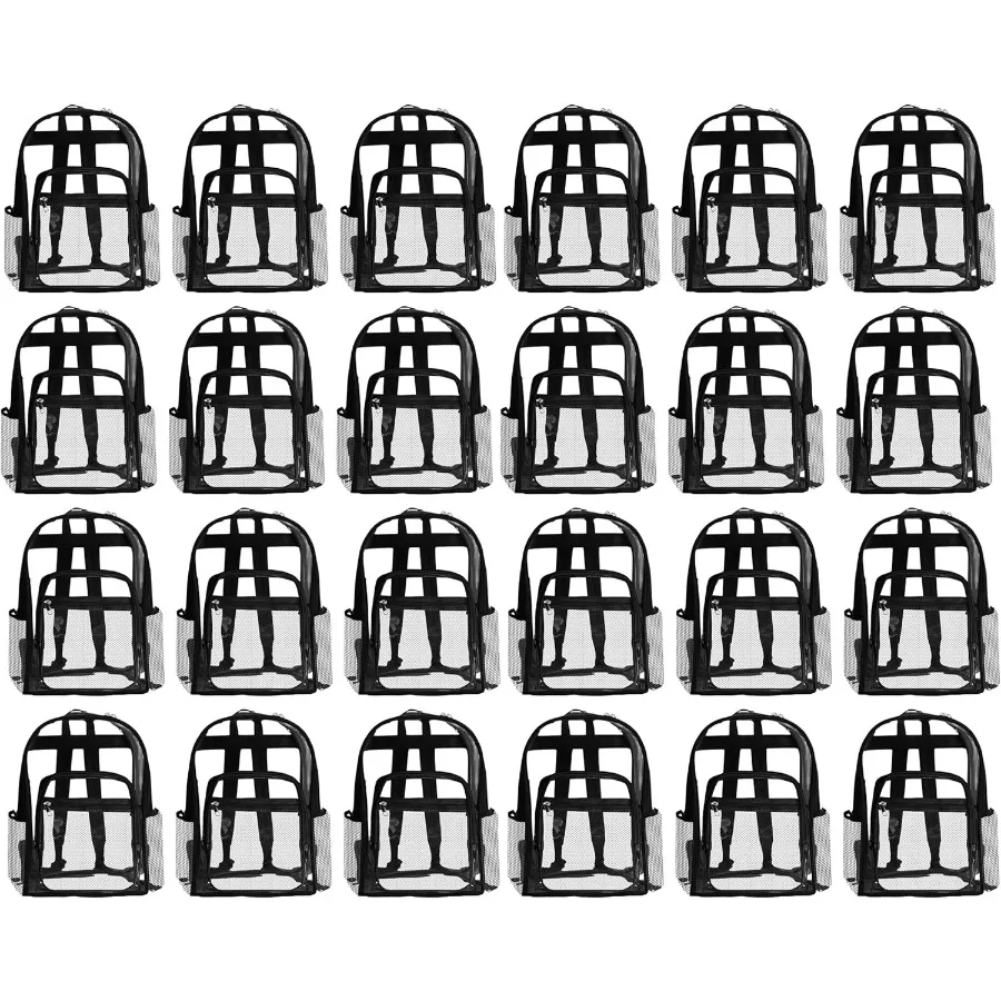 24er-Pack transparenter Rucksack aus transparentem PVC, 40,6 cm, robust, wasserabweisend, für Sportstadiums, Festivals, Konzerte, Schwarz