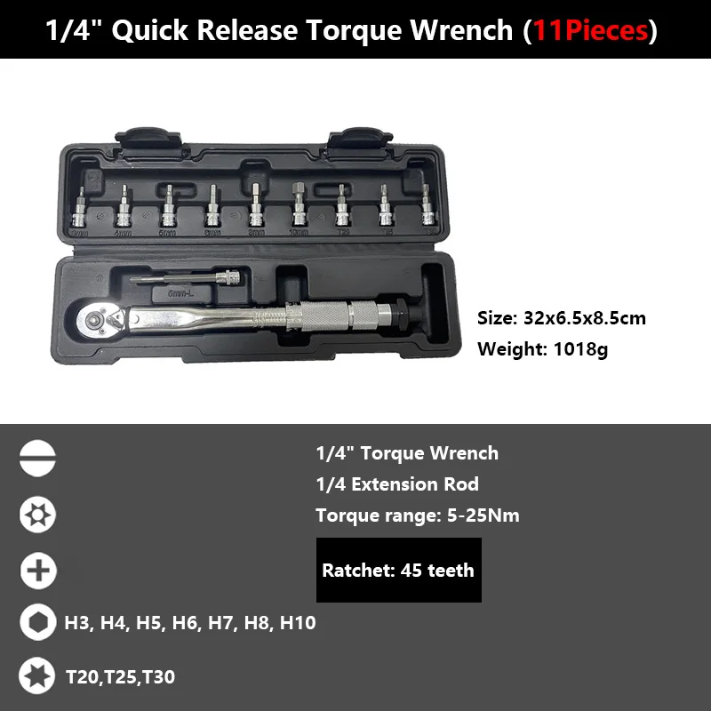 1/4 ''Drive 2-24N.m Nauwkeurige Dubbele Schaal Momentsleutel Set MTB Bike Socket Spanner Fiets Motor Ratel Reparatie Toolbox kit