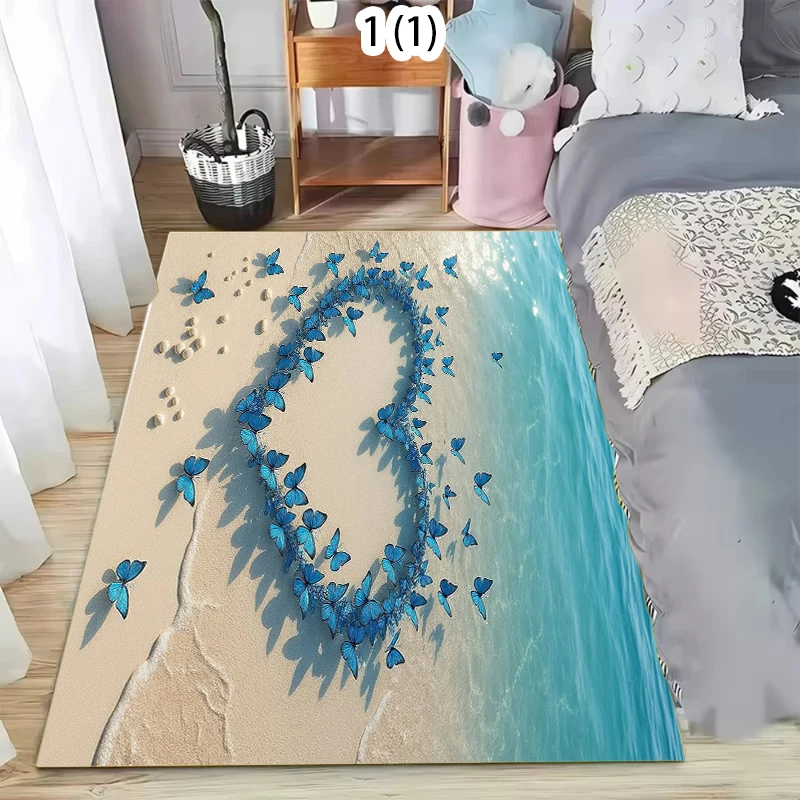 Love Beach Printed Carpet Nordic Wind Wave Pattern Door Mat Kitchen Bedroom Living Room Carpet Entrance Porch Decoration Rug