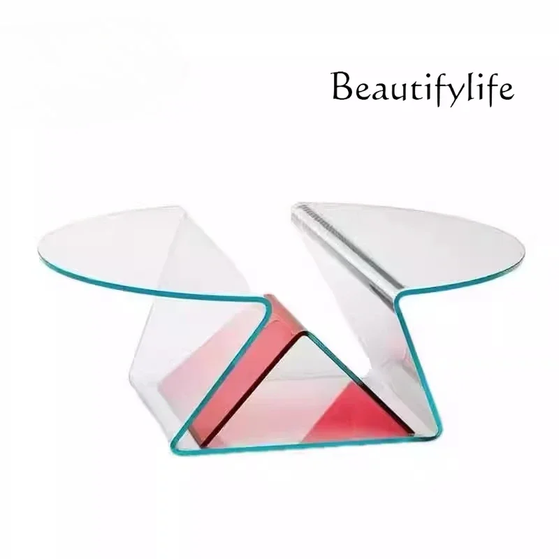 

Italian minimalist stained glass round meeting low table geometric shape high-end coffee table modern