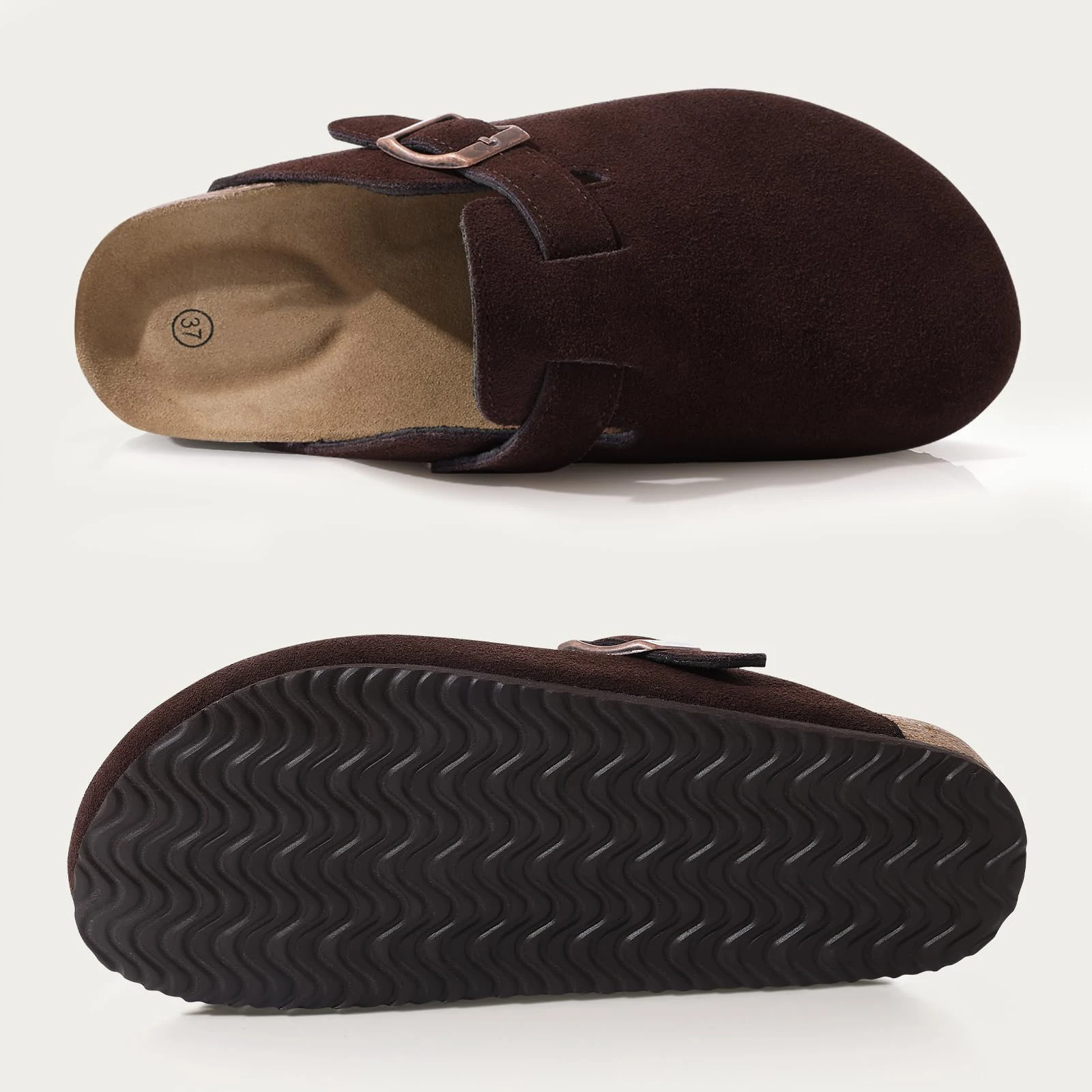 Evshine Heren Koe Suède Klompen met Steunzool Lederen Muilezels Comfort Mode Aardappel Schoen Dames Kurk Voetbed Echt Suède Klompen