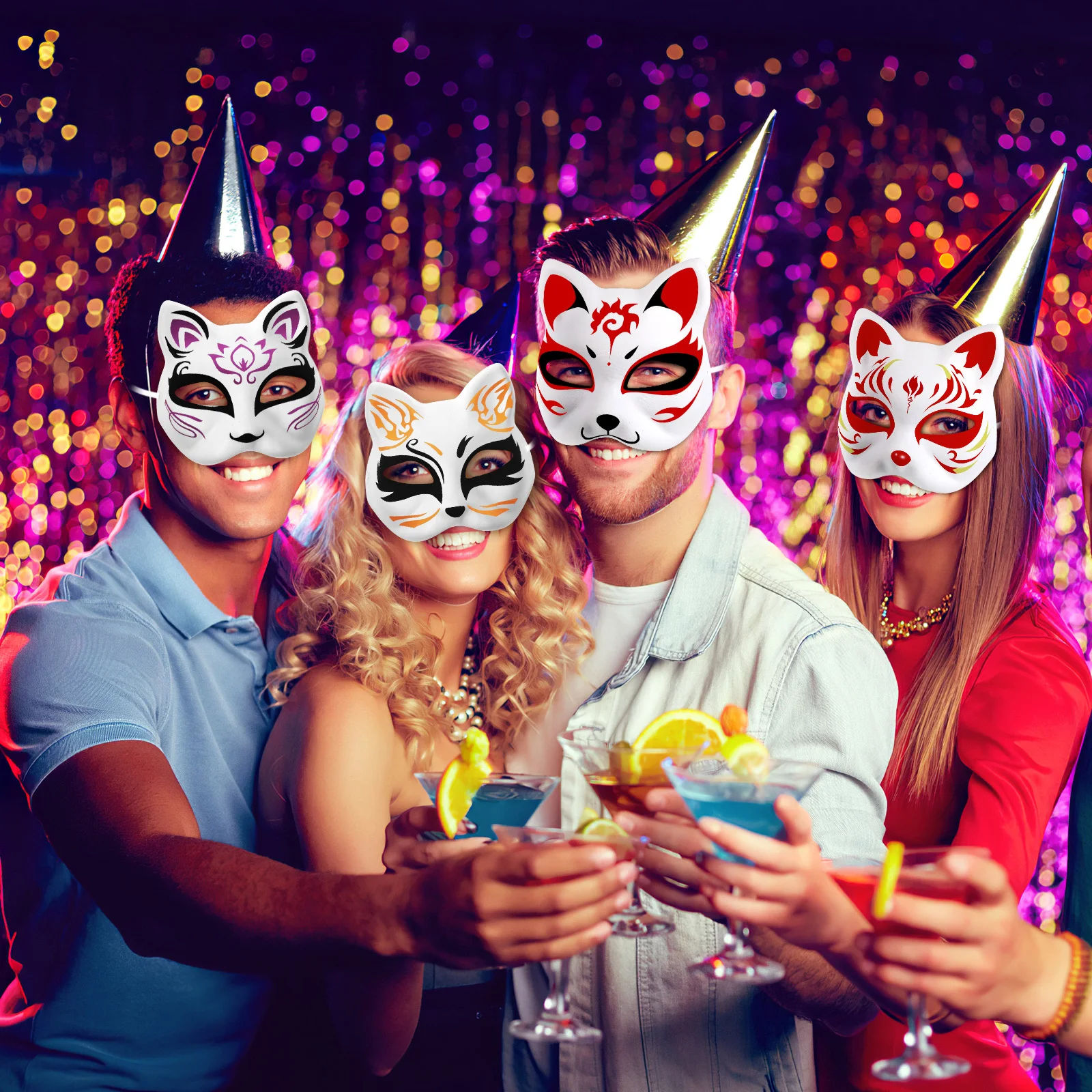 

5pcs Hand Painted Masks Blank Paper Masks For Diy Halloween Party Cosplay Costume Accessories Masquerade Mask Half Face Cat