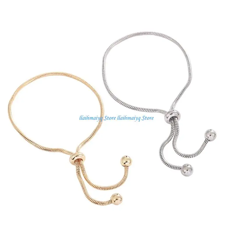 

573B Smooth Beaded Copper Bracelet Flexible Snake Bone Chain Sliding Closure Mechanism Jewelry Piece