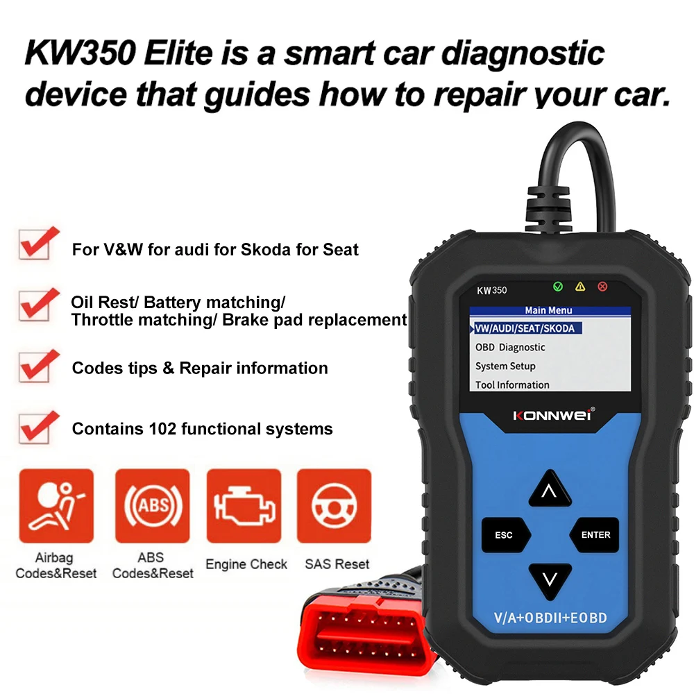 2026 KONNWEI KW350 OBD2 Auto Diagnose Werkzeug OBD Scanner für VAG VW Audi ABS Airbag Reset Öl Service Licht EPB Diagnose Besser