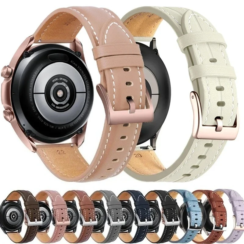 Correa de cuero de 20mm y 22mm para Samsung Galaxy Watch 3, 41, 45mm, Active 2, Gear S3, pulsera para Huawei Watch GT2, correa de repuesto de 46mm