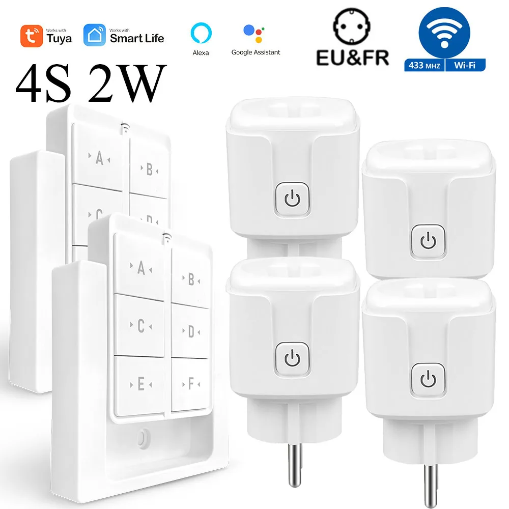 Tuya WiFi Smart Plug Socket 16A 3000W 433MHz Draadloze afstandsbediening Outlet Switch met Power Monitor, EU FR Werk met Alexa
