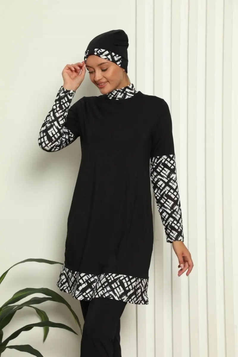 Fashion line full hijab digital patterned swimsuit 31039