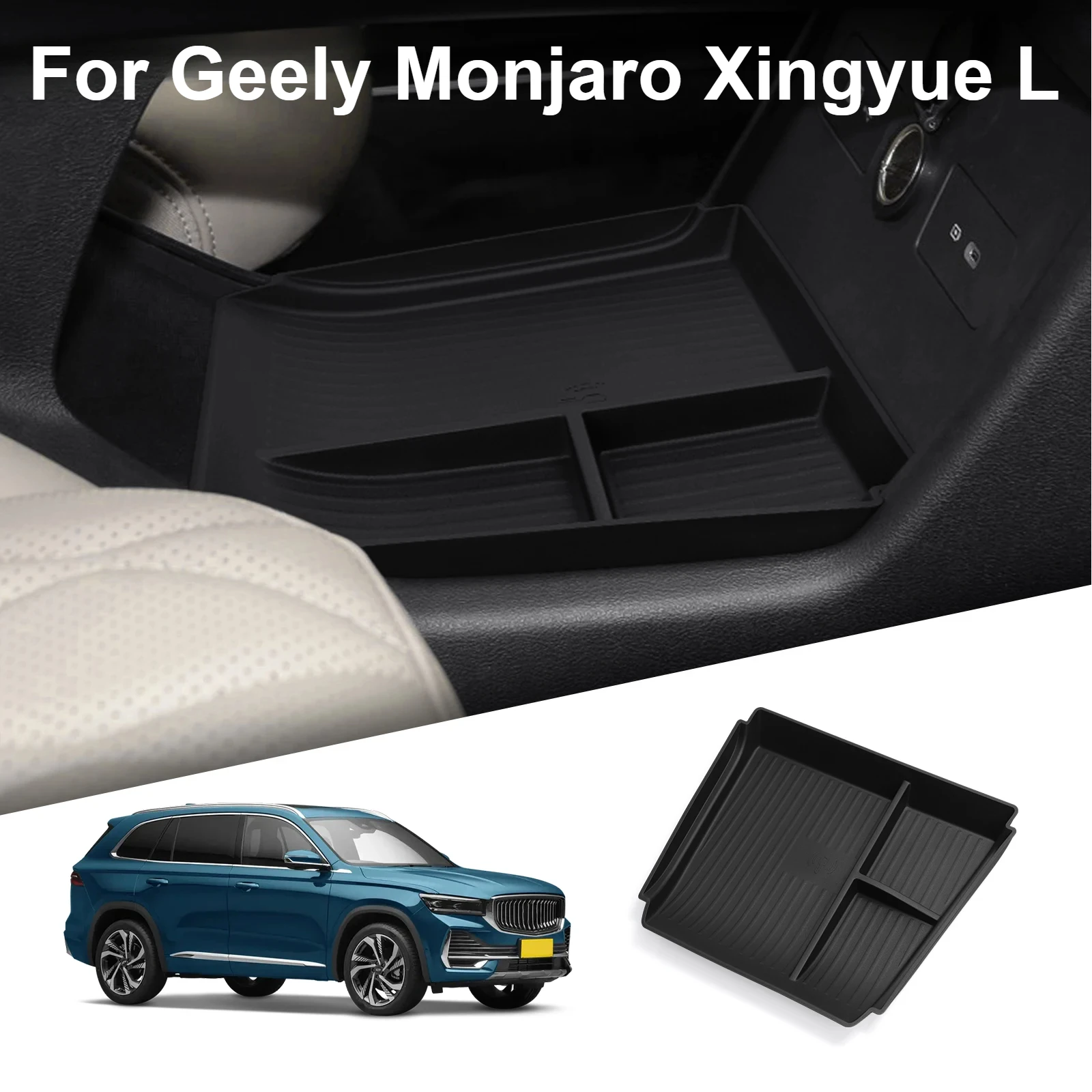 For Geely Monjaro Xingyue L 2025 Center Console Lower Storage Box Car Tray TPE Organizers Interior Accessories Tidying Black