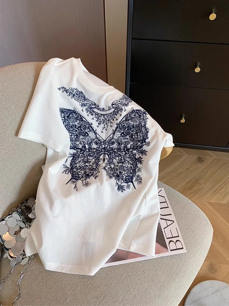 American Retro  Intarsia ort Sve T-irt Men's Women's Summer Casual Loose Top Design Sensation Visceral Spirit