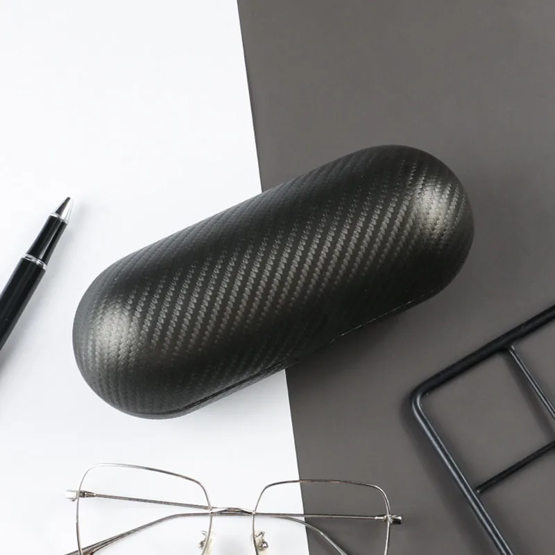 Fashion Carbon Fiber Texture Round PU Leather Hard Glasses Case Crush Resistant Portable Sunglasses Eyeglass Storage Box For Men