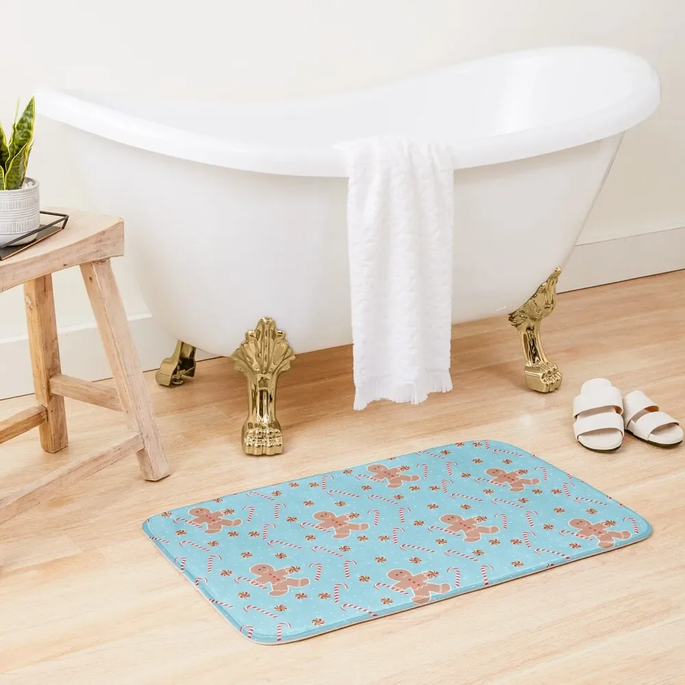 

Gingerbread Man with Christmas Candy Bath Mat Floor Toilet Kit Bathroom Mat