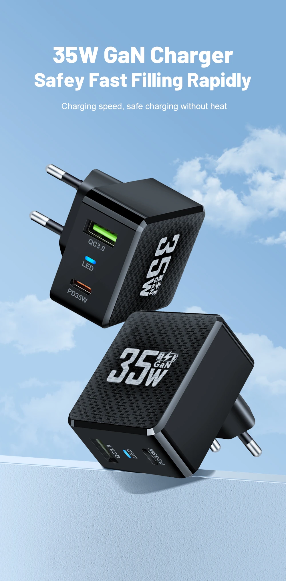 35W GaN USB Type C Charger Tablet Fast Charger QC3.0 PD3.0 Charge Adaper For Iphone 15 Xiaomi Poco F5 Laptop Charger