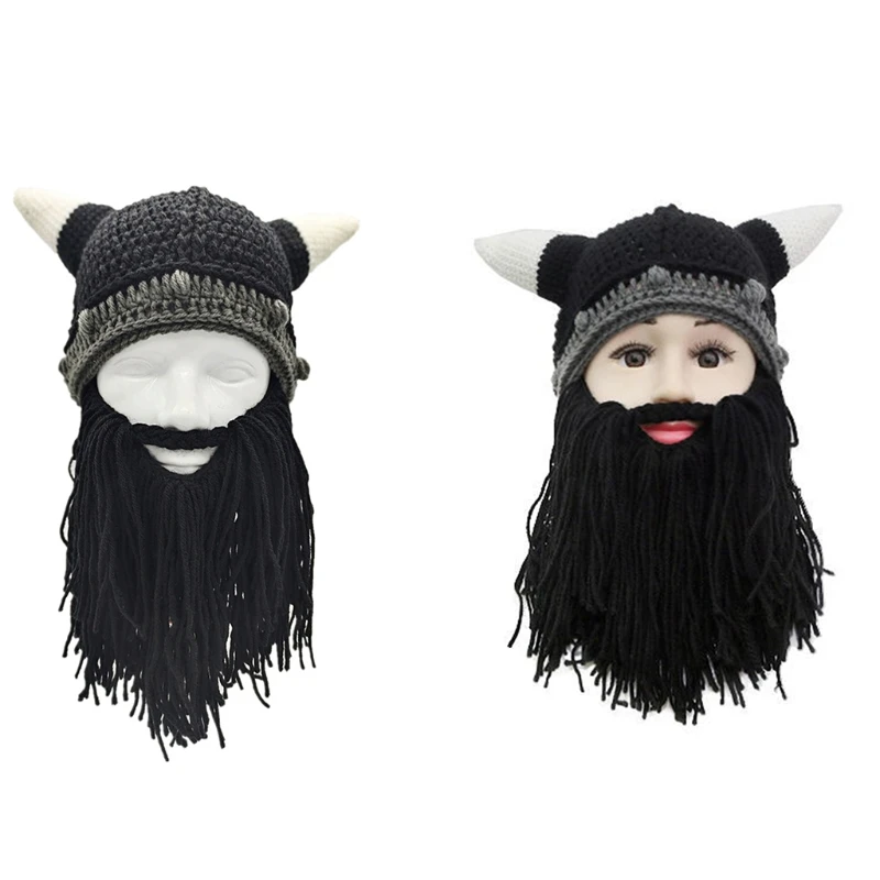 

2 PCS Novelty Parent-Child Beard Knit Hat Horn Beard for Family Games