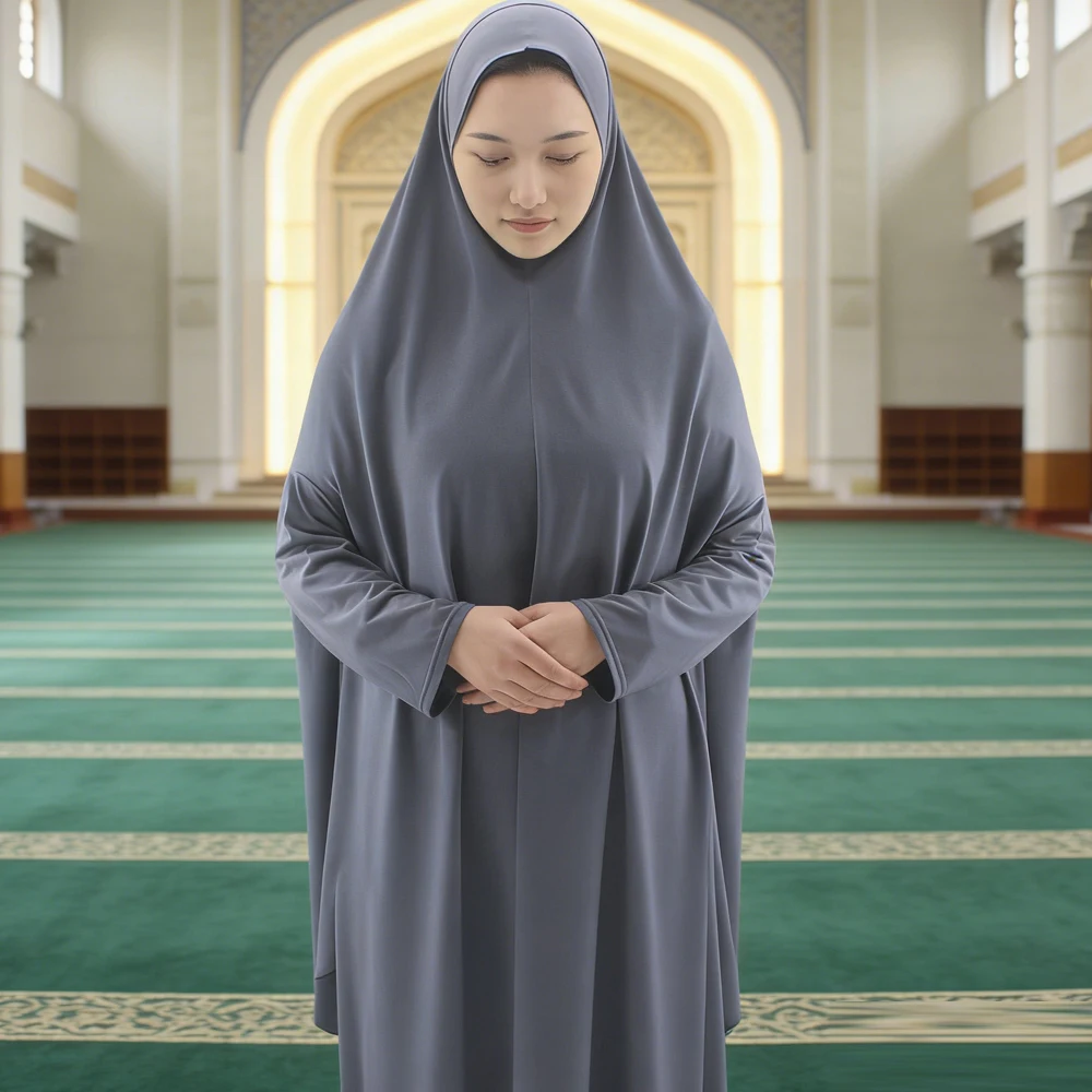 Ramadan Khimar Bat Sleeve Hooded Long Robe Dubai Long Headscarf Muslim Women Prayer Garment Islam Niqab Scarf Eid Djellaba Nikab