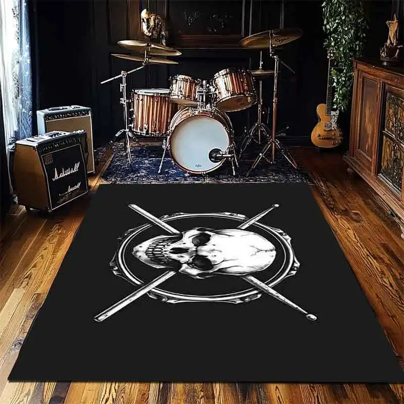 Skull Drumsticks Printed Rug, High‑End Design, Decor for Living‑Room, Bedroom, Kitchen, Entrance, Music & E‑Sports