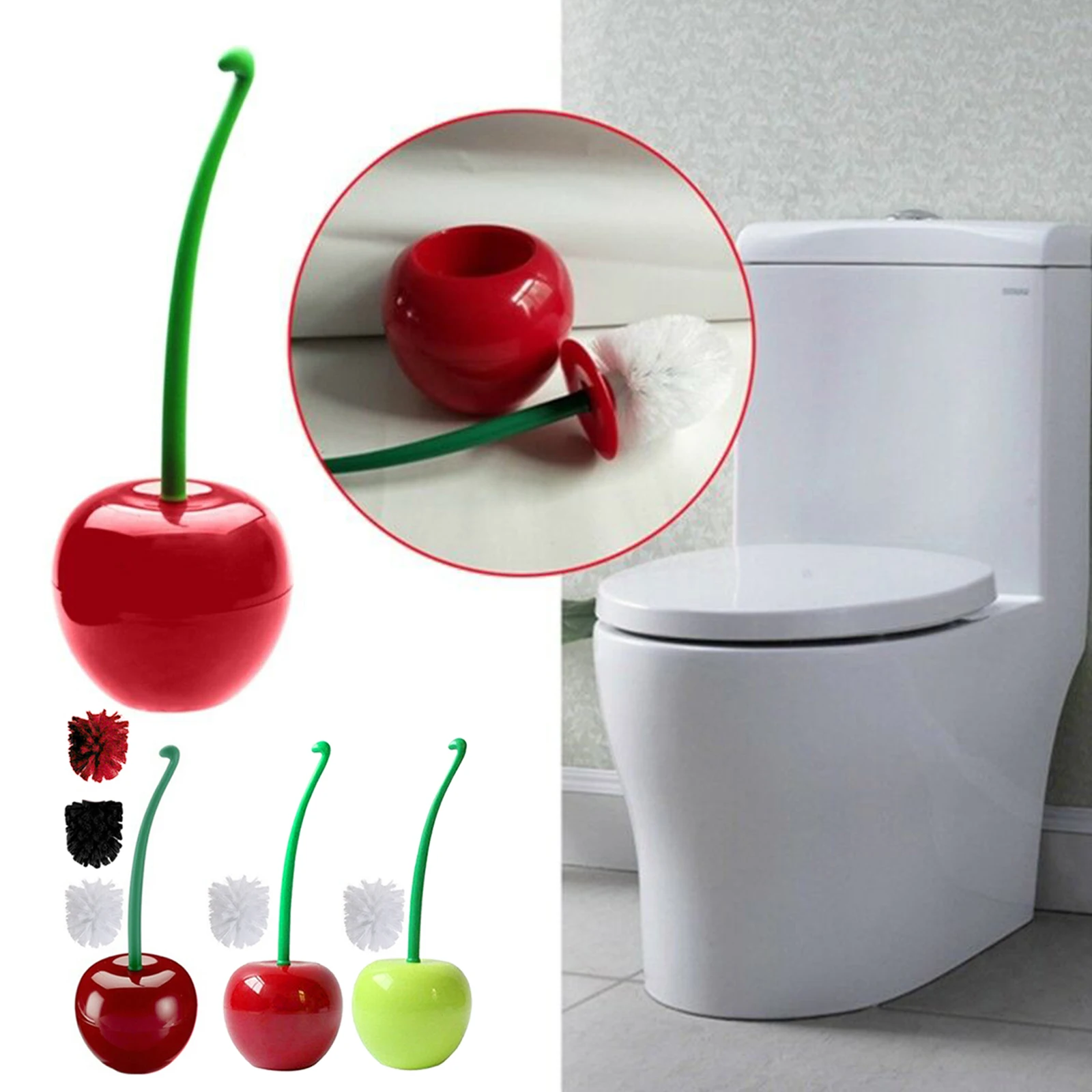 1pc Creative Toilet Brush Set Cherry/Apple shape Brush Lovely Cute Scrub Thick Head Thoroughly Clean commode Red Green White