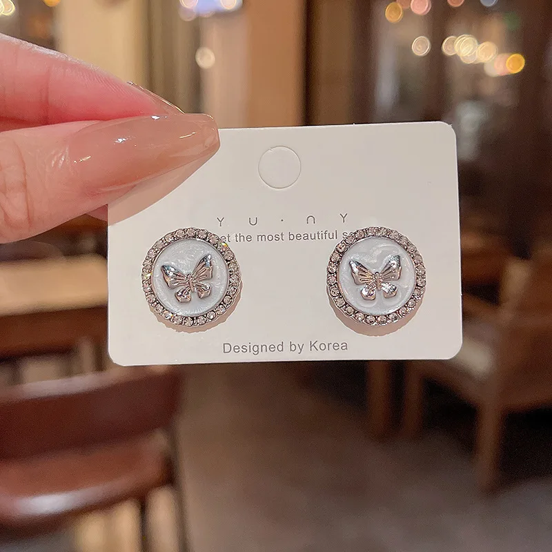 Korean Moonlight Stone Flower Butterfly Geometric Stud Earrings Women Sweet Romantic Date Jewelry Wholesale image 6