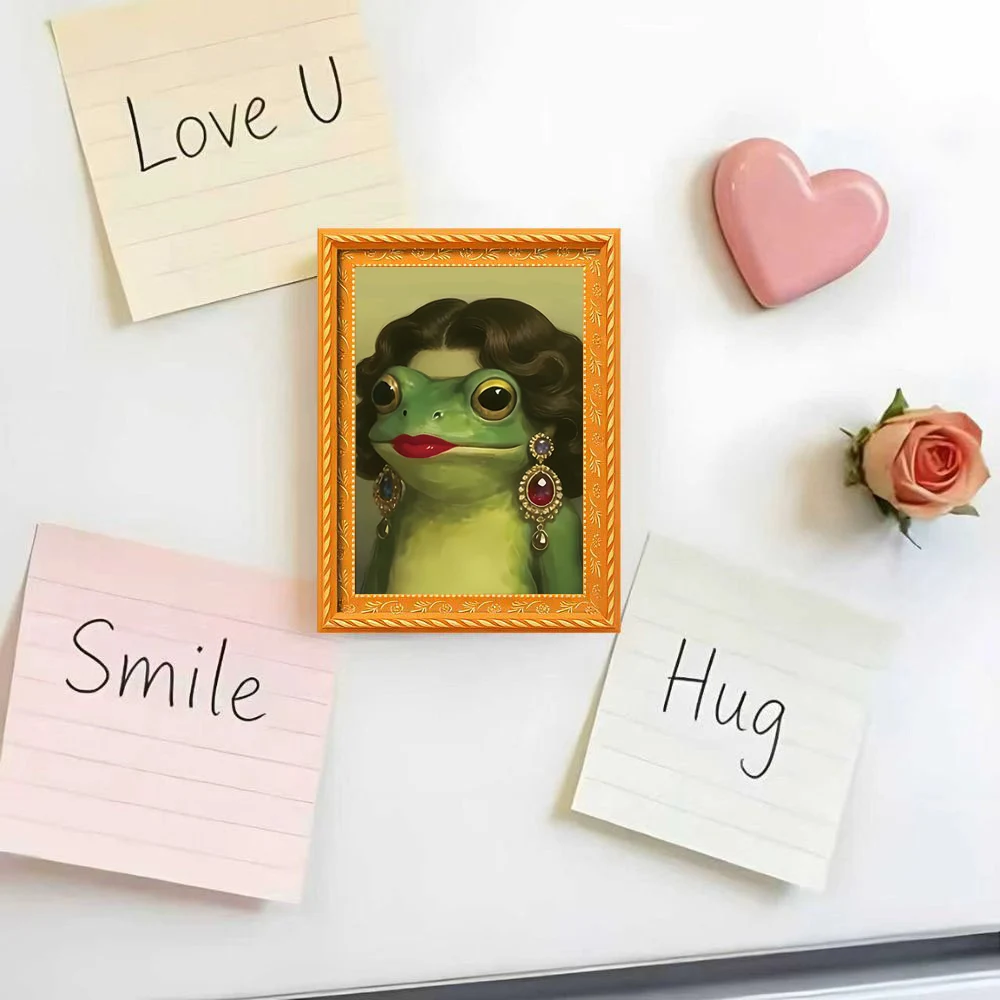 1 Piece of Vintage Oil Painting Style Lady Frog Fridge Magnet, Elegant Curly Hair Gemstone Earring Magnetic Decoration Sticker, Kitchen Message Magnet, Quirky Anthropomorphic Frog Fridge Magnet, Creative Magnetic Sticker with Red Lips and Curly Hair, Cute and Funny Fridge Decoration Message Sticker