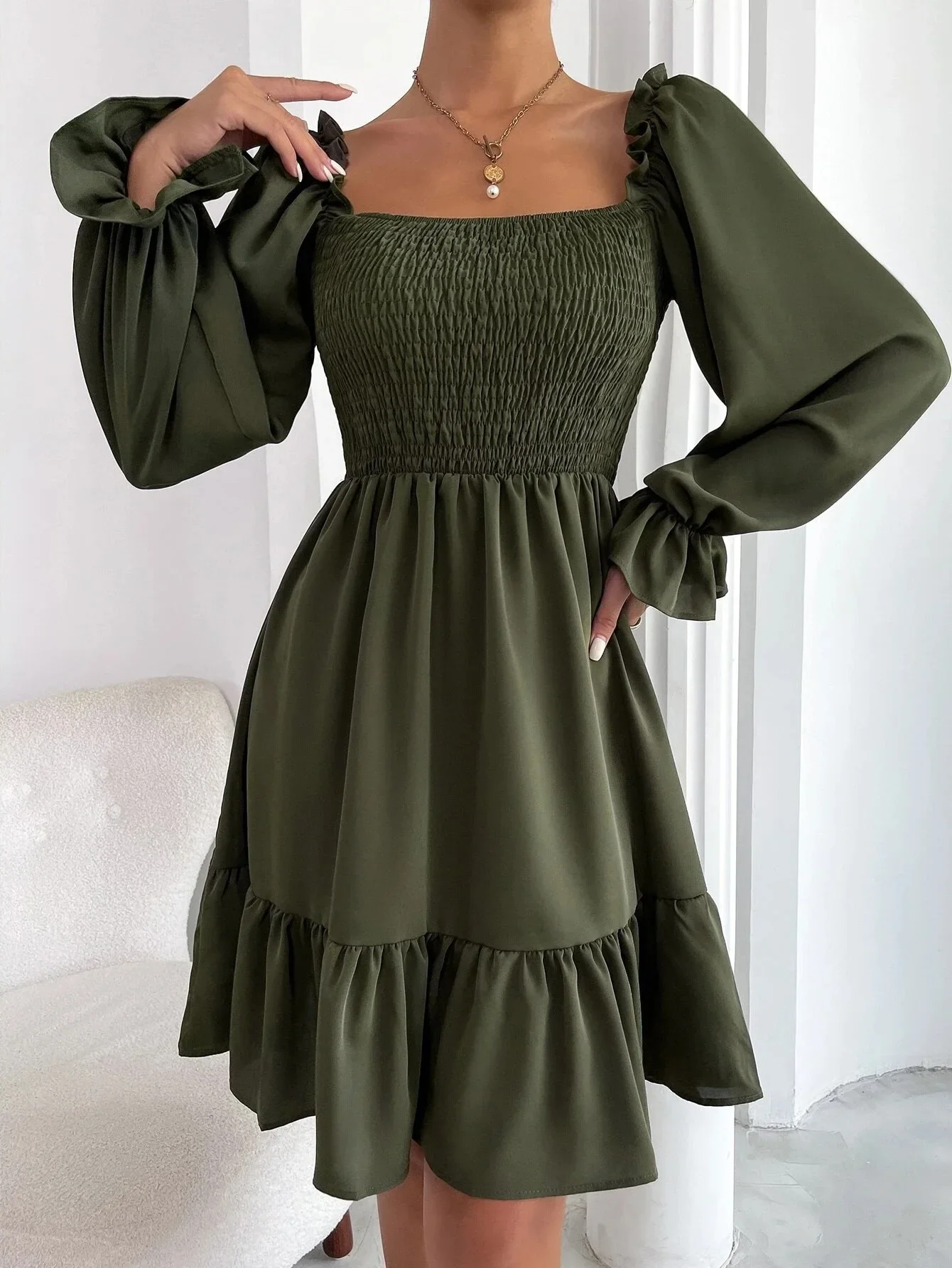 

Dress Women Vestidos Long Sleeves Quare Neck Autumn Winter Bottomed Dresses 2023 Streetwear Clothing Ruffle Edge Traf Vestido