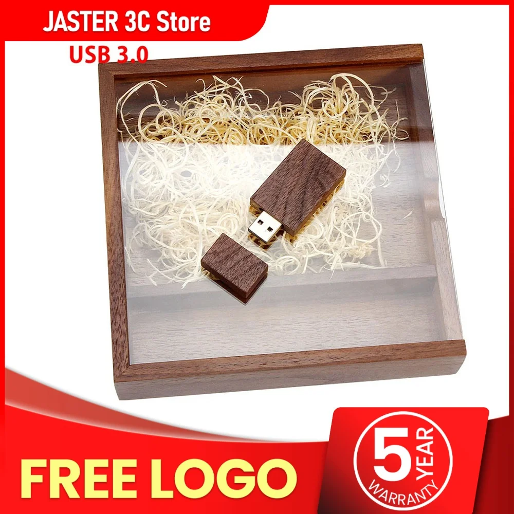 

JASTER USB Flash Drive 3.0 Transparent Acrylic Lid Wooden Photo Album Pendrive 64GB 128GB 16GB 32GB 8GB 4GB U stick Wedding Gift
