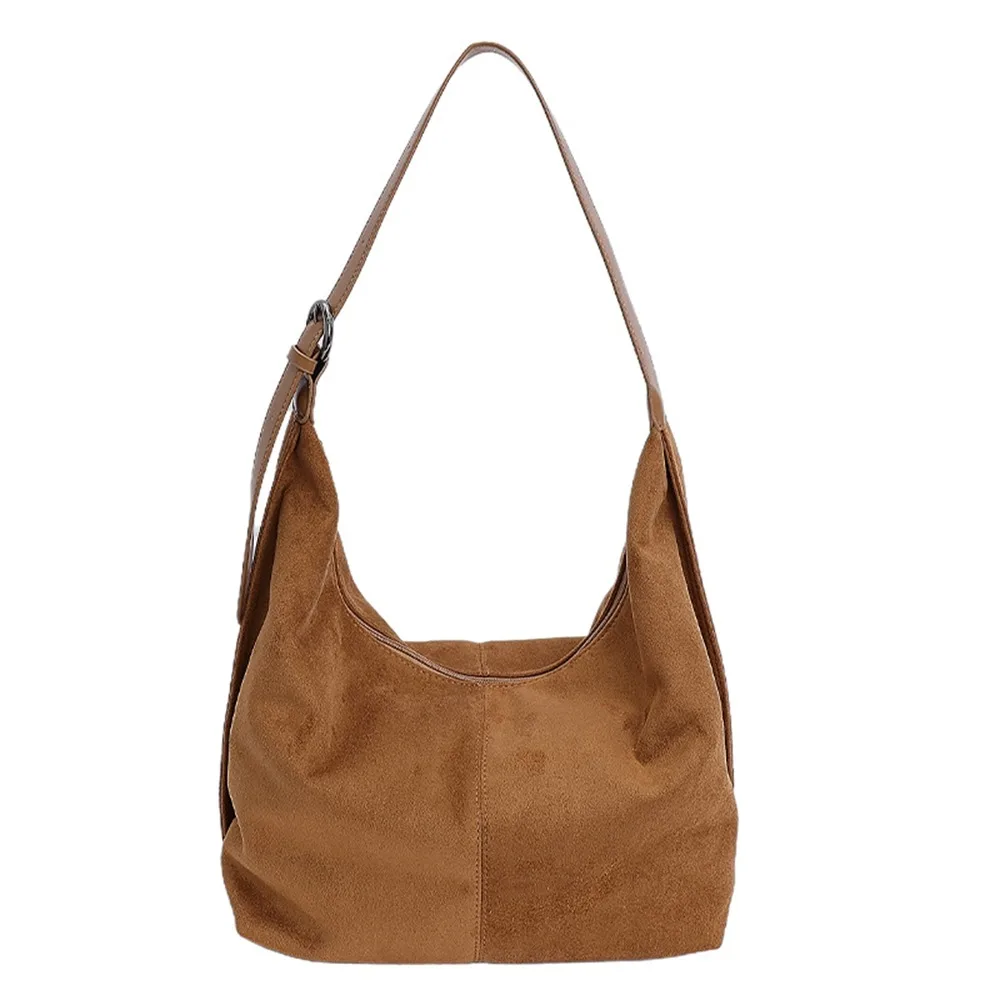 

Cute Zipper Suede Matte Hobo Bag Large Capacity Handbag Vintage Crossbody Bag Korean Style Solid Color Female Tote Bag Outdoor