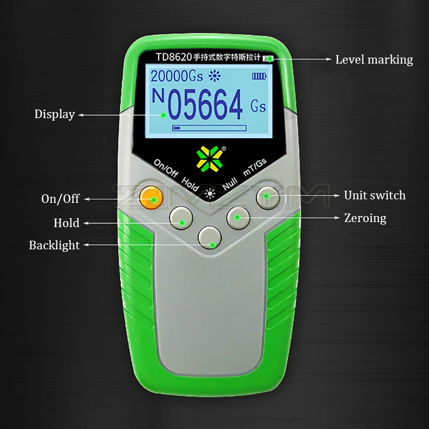 Permanent Magnet Gauss Meter Handheld Digital Tesla Meter Magnetic Flux Meter Surface Magnetic Field Test 5% Accuracy TD8620