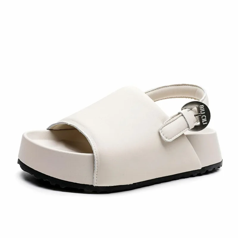 

Женские сандалии на платформе 5 см, новинка 2023 года, летние сандалии с открытым носком на толстой подошве из натуральной овчины и ремешком сзади