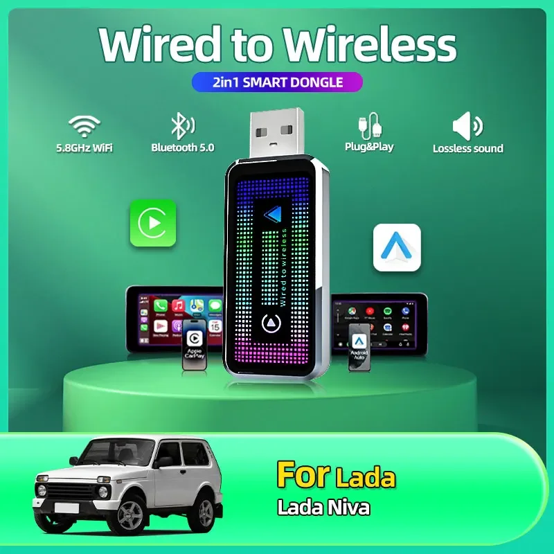 

2025 Hot Smart Mini Box 2-in-1 Wired to Wireless CarPlay Adapter & Android Auto Wireless Adapter Plug & Play For Lada Niva