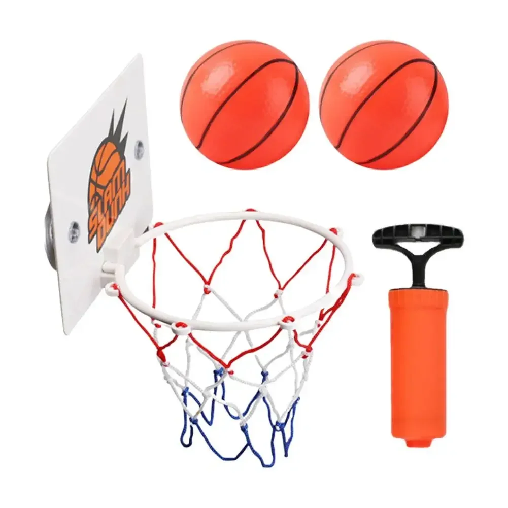 No Drill Wall Mount Mini Basketball Hoop Set, Indoor & Outdoor Kids Shooting Toy, Comes with 2 Mini Basketballs & Air Pump, Pare