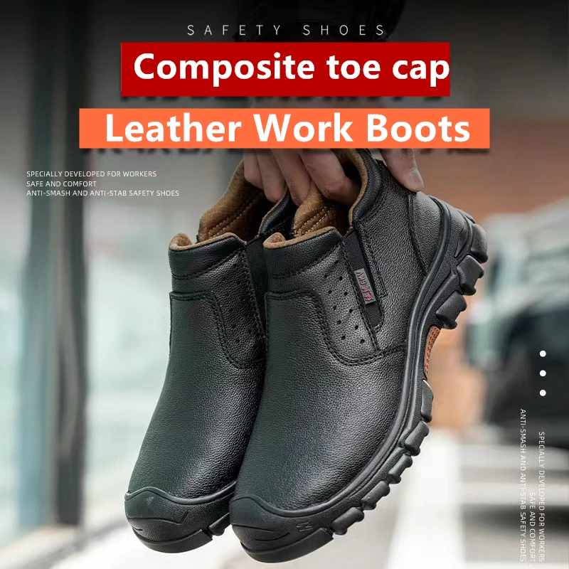 Leather Safety Shoes Men Boots Steel Toe Anti-Smash Anti-Puncture Work Shoes Waterproof Men Shoes Anti-Scalding Industrial Shoes