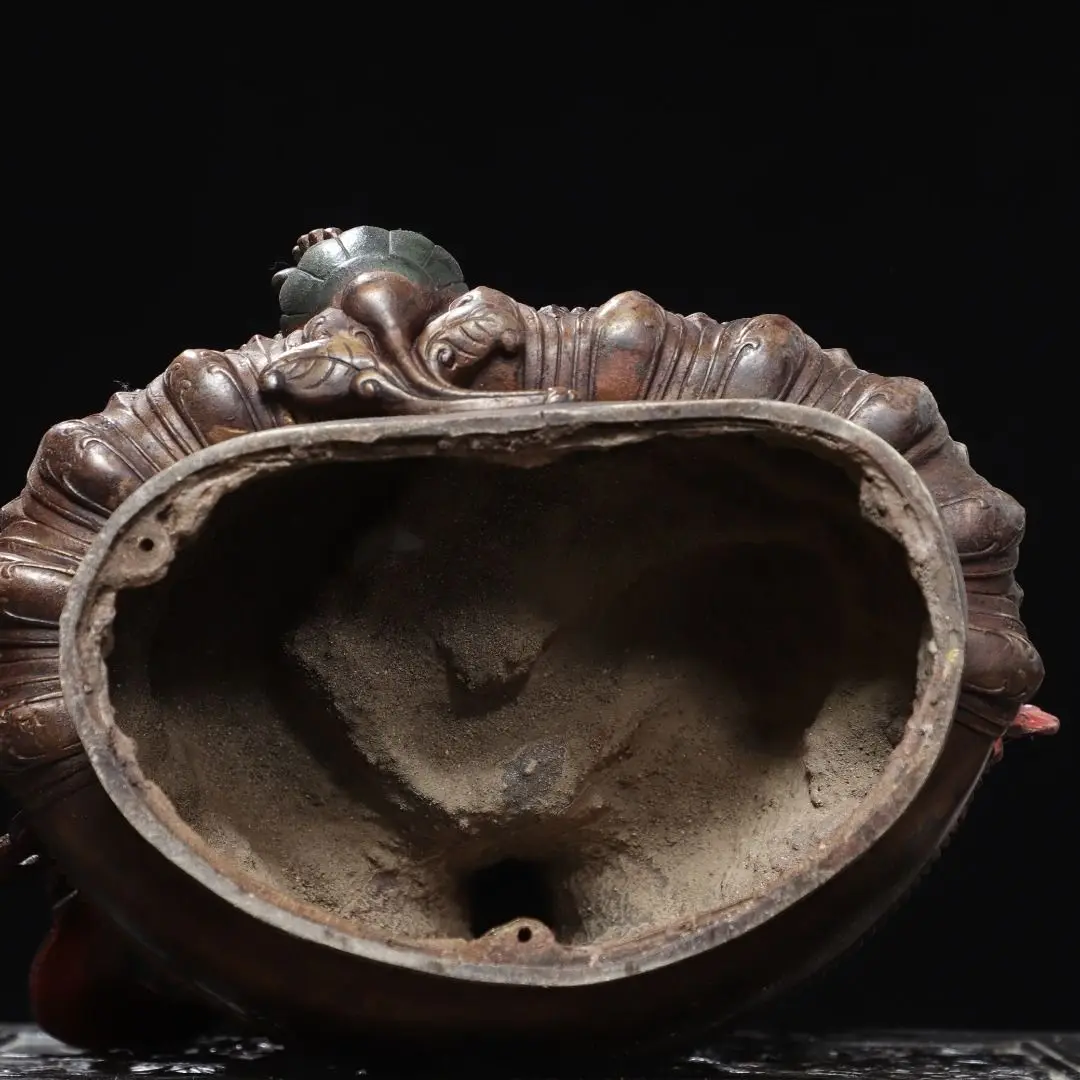 Buddha statue, copper mud gold, green Tara 45 cm high, 32 cm wide and 16 cm thick, weighing 7.3 kg