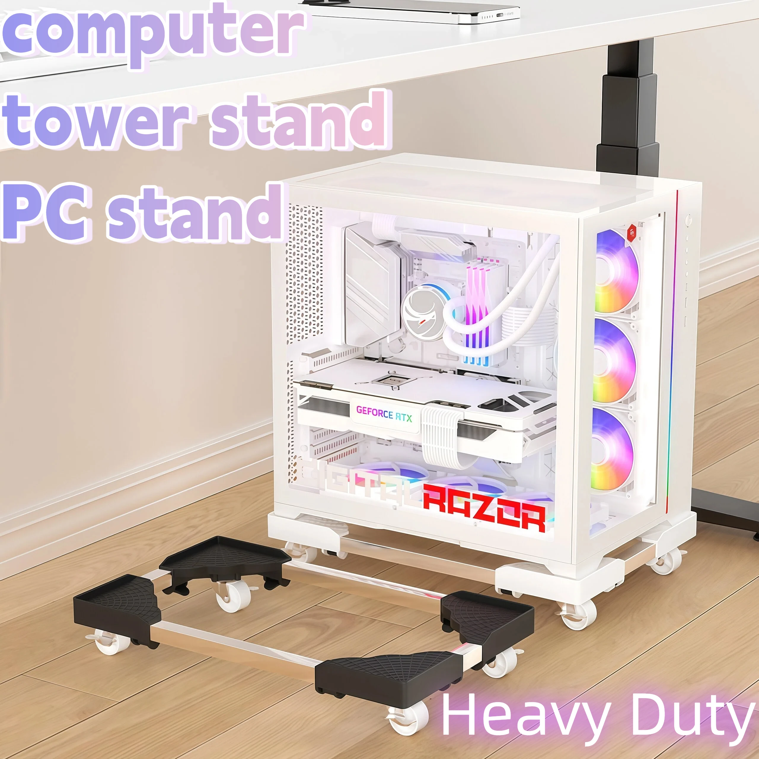 Adjustable CPU Tower Stand Fits ASUS Helios and Panoramic Fish Tank Cases Rolling PC Holder with Brake Wheels