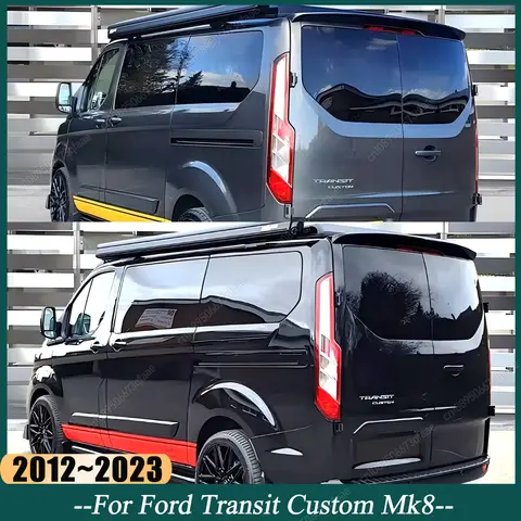Car Rear Trunk Roof Spoiler Lid Wing Cover For Ford Transit Custom Mk8 2012-2023 Double Door Bodykits Tuning ABS Gloss Black