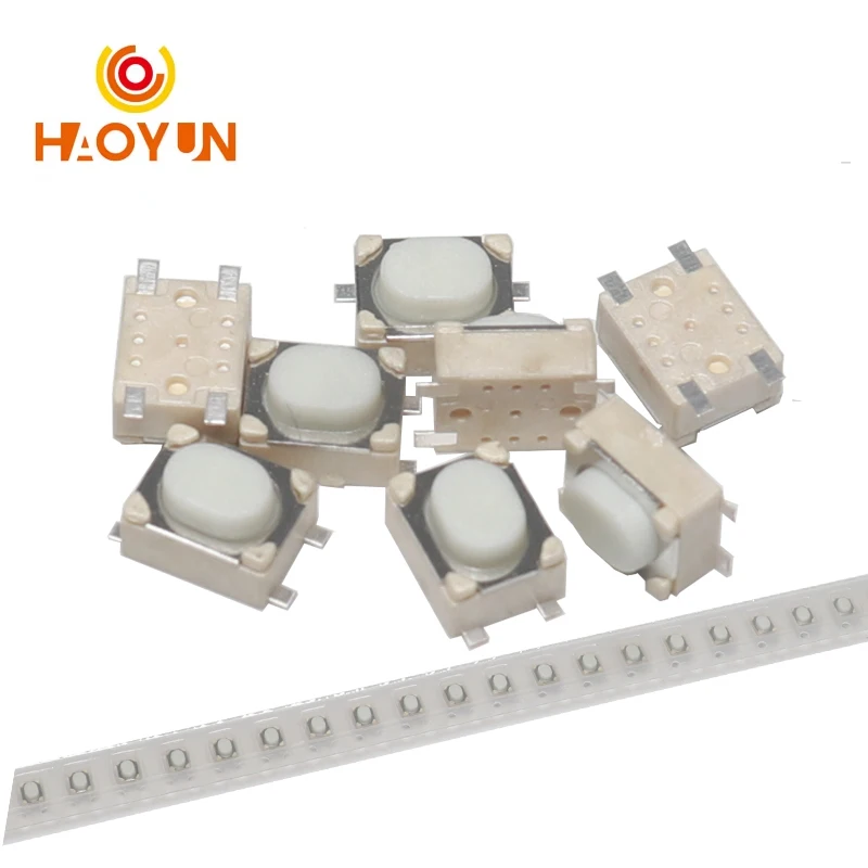 【300-100PCS】DC12V 50mA Micro Button Tact Switch SMD 4Pin 3X4X2.5MM White Tactile Tact Push Button Micro Switch Momentary 3*4*2.5