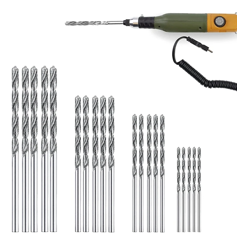 Diamond Drill Bit Set 20 Pieces 4 Sizes 1Mm 1.5Mm 2Mm 2.5Mm Twist Tip Jewelry Beach Sea Glass Shells Gemstones Lapidary