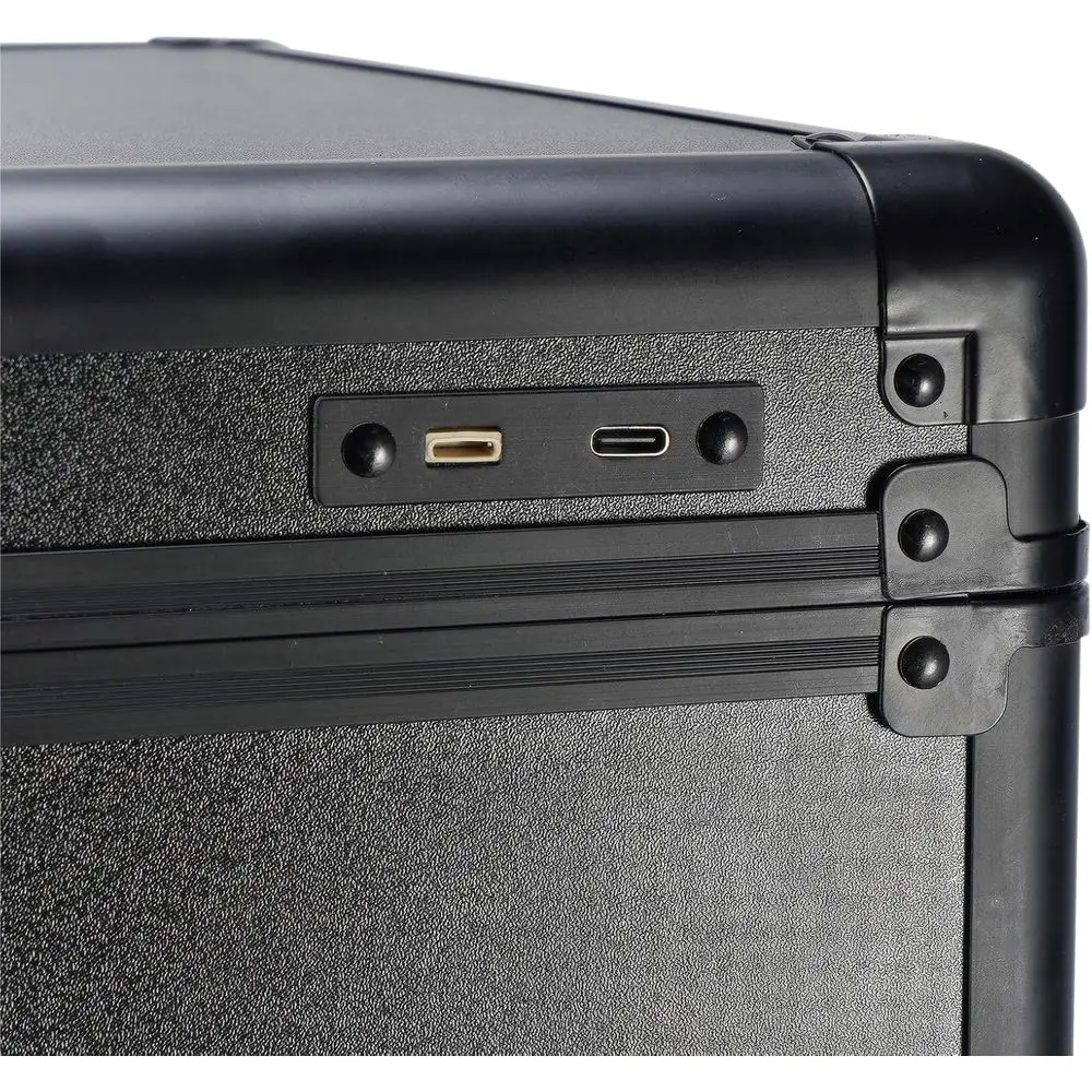 حقيبة تدريب مكياج 4 في 1 مع مرآة LED بثلاثة ألوان، منظم عربة دوارة لمحترفين التجميل، أسود