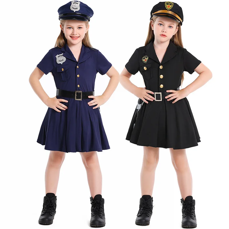 

Children Police Role Play Dress Up Teens 3-14y Female Officer Belt Uniform Party Stage Performance Police Toys Birthday Gifts