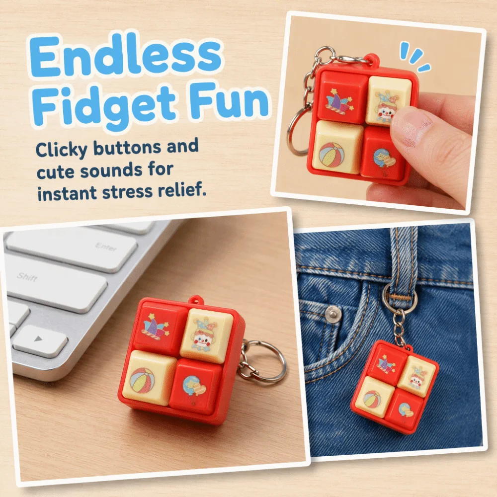 Cute 4 Button Keyboard Fidget Keychain Sounding Portable Clicker Pendant Cartoon Relaxing Stress Relief Keyring School